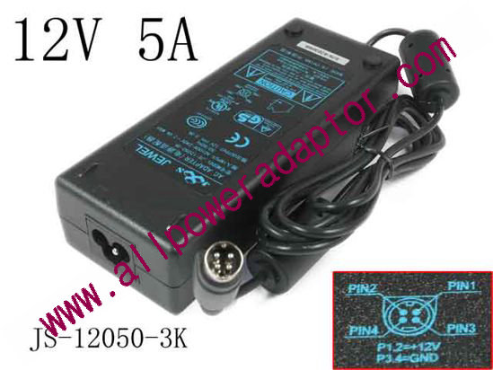 Jewel JS-12050-3K AC Adapter - NEW Original 12V 5A, 4P P1 - Click Image to Close