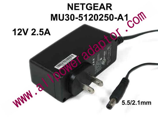 NETGEAR MU30-5120250-A1 AC Adapter - NEW Original 12V 2.5A, 5.5/2.1mm, US 2-Pin Plug, New