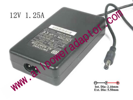 PHIHONG PSA15W-120 AC Adapter - NEW Original 12V 1.25A, 5.5/2.1mm, 2-Prong