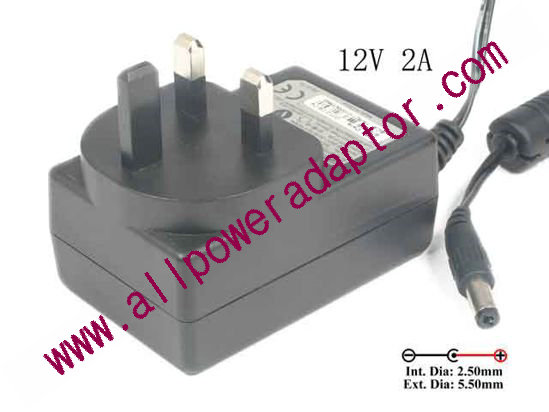 APD / Asian Power Devices WA-24E12 AC Adapter - NEW Original 12V 2A, 5.5/2.5mm, UK 3-Pin, New