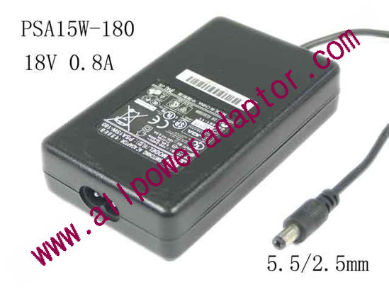 PHIHONG PSA15W-180 AC Adapter 18V 0.8A, 5.5/2.5mm,2-Prong