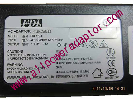 Other Brands FDL AC Adapter 13V-19V 13.8V 3A, 5.5/2.5mm, C14, New