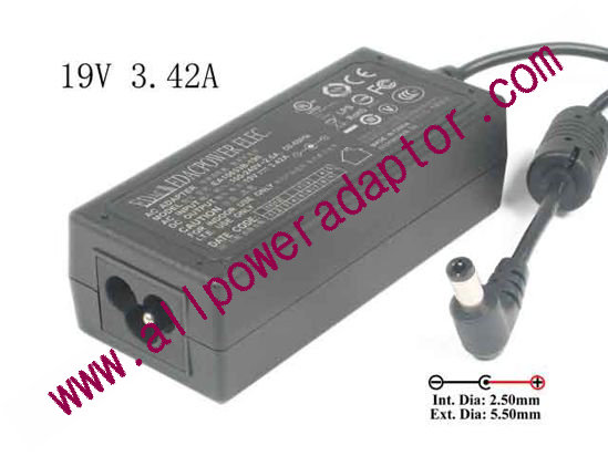 Edac Power EA10633B-190 AC Adapter- Laptop 19V 3.42A, 5.5/2.5mm, 3-Prong, New