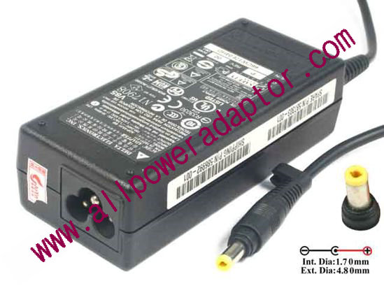 Delta Electronics ADP-65JH BB AC Adapter- Laptop 19V 3.42A 65W, Barrel 4.8/1.7mm, 3-Prong