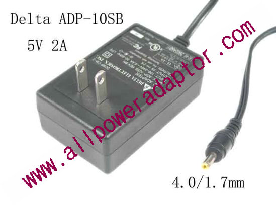 Delta Electronics ADP-10SB AC Adapter - NEW Original 5V 2A, 4.0/1.7mm, US 2-Pin, New - Click Image to Close