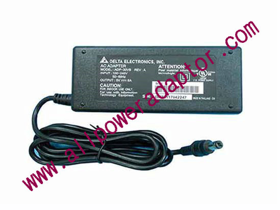 Delta Electronics ADP-30VB AC Adapter - NEW Original 5V 6A, 5.5/2.1mm, 2-Prong, New