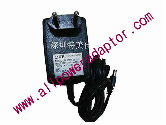 DVE DSA-0151F-05 AC Adapter - NEW Original 5V 3A, 5.5/2.1mm, EU 2-Pin, New
