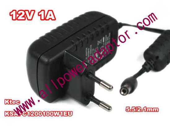 Ktec KSAFC1200100W1EU AC Adapter - NEW Original 12V 1A, 5.5/2.1mm, EU 2-Pin, New