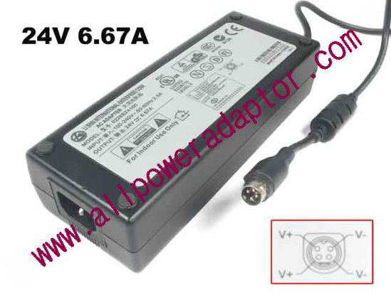 Li Shin 0226B24160 AC Adapter - NEW Original 24V 6.67A, 4-Pin Din, 3-Prong