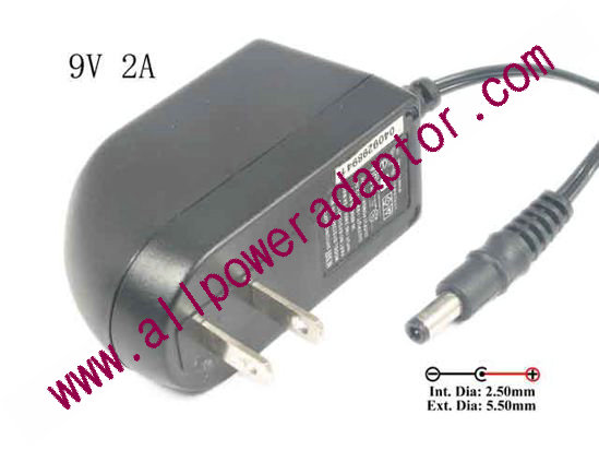 Sunny SYS1298-1509-W2 AC Adapter - NEW Original 9V 2A, Barrel 5.5/2.5mm, US 2-Pin Plug