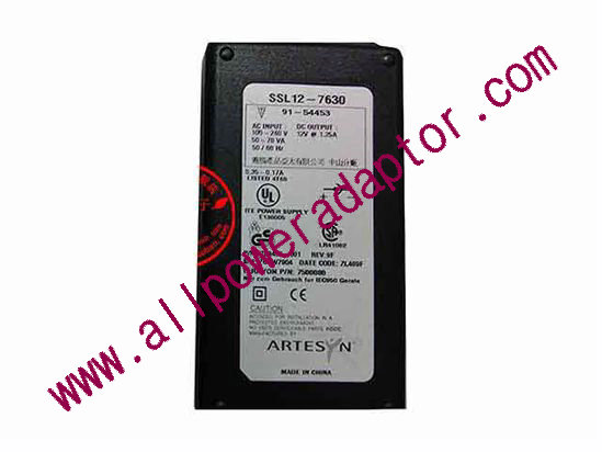 Other Brands Artesyn AC Adapter - NEW Original SSL12-7630, 12V 1.25A, 5.5/2.1mm, 2-Prong, New