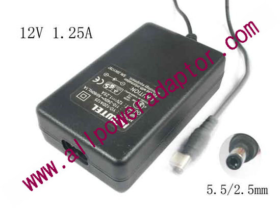Other Brands DOWTEL AC Adapter - NEW Original YO-12DA125, 12V 1.25A, 5.5/2.5mm, 2-Prong, New