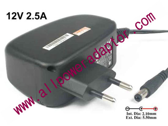 NETGEAR P030WE120B AC Adapter - NEW Original 12V 2.5A, Barrel 5.5/2.1mm, EU 2-Pin Plug