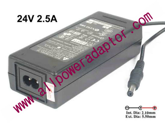Delta Electronics EADP-60FB AC Adapter- Laptop 24V 2.5A, Barrel 5.5/2.1mm, 2-Prong