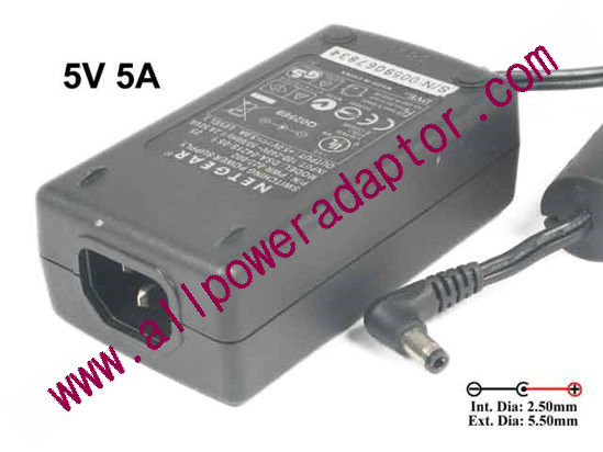 NETGEAR DSA-0421S-05 1 25 AC Adapter 5V 5A, Barrel 5.5/2.5mm, IEC C14 - Click Image to Close