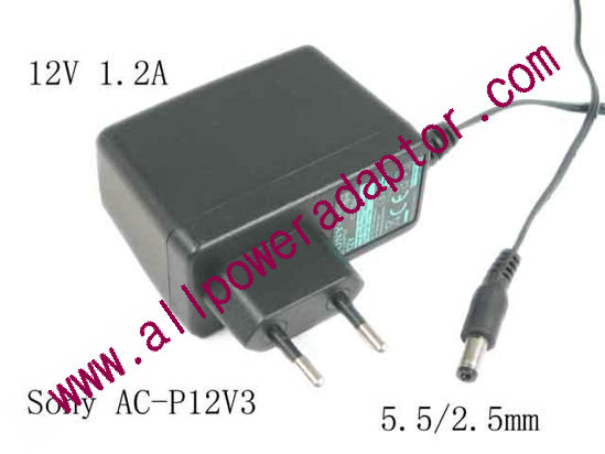Sony AC-P12V3 AC Adapter AC-P12V3, 12V 1.2A, Barrel 5.5/2.5mm, EU 2-Pin Plu