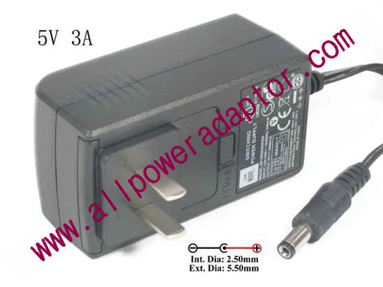 Altec Lancing S018EM0500300 AC Adapter - NEW Original 5V 3A, Barrel 5.5/2.1mm, US 2-Pin Plug