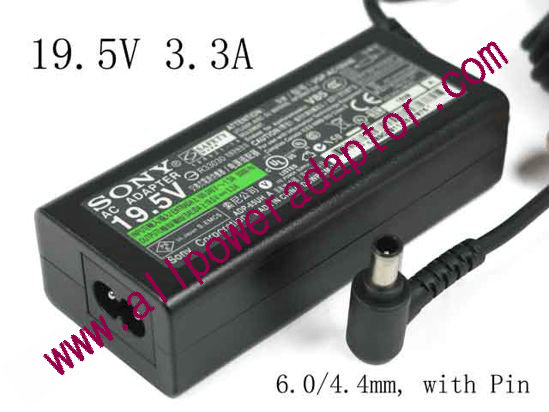 Sony Vaio VPCEE Series AC Adapter 19.5V, 3.3A 6.0/4.4mm, with Pin, 2-Prong, New