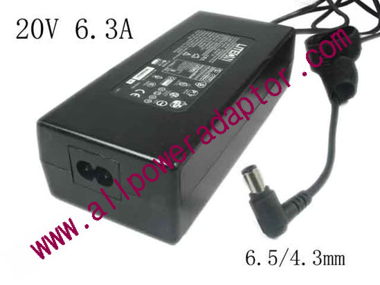 LITE-ON PA-1121-02 AC Adapter 20V 6.3A, 6.5/4.3mm With Pin, 2-Prong, New