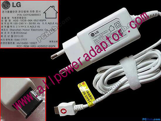 LG ADS-16CB-06A AC Adapter - NEW Original 5.2V 3.0A, Barrel, EU 2-Pin Plug, New