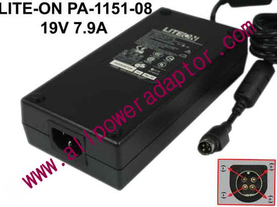 LITE-ON PA-1151-08 AC Adapter 19V 7.9A, 4-Pin DIN, IEC C14