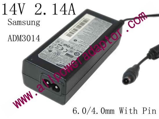 Samsung ADM3014 AC Adapter 13V-19V 14V 2.14A, Barrel 6.0/4.0mm With Pin, 2-Prong