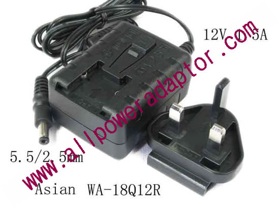 APD / Asian Power Devices WA-18Q12R AC Adapter - NEW Original 12V 1.5A, Barrel 5.5/2.5mm, UK 3-Pin Plug, New