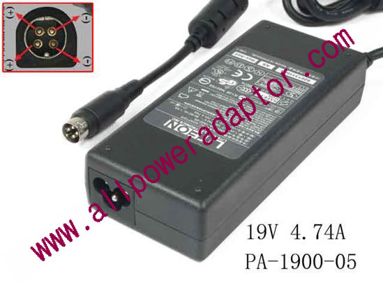 LITE-ON PA-1900-05 AC Adapter 19V 4.74A, 4-Pin P1