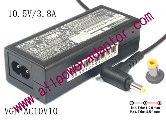 Sony Vaio Duo 11 AC Adapter 10.5V/3.8A, 4.8/1.7mm, 2 Prong, New