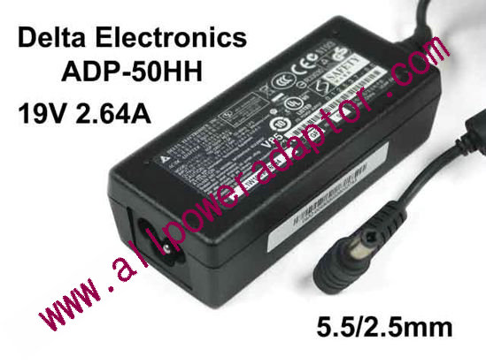 Delta Electronics ADP-50HH REV:B AC Adapter- Laptop ADP-50HH REV.B, 19V 2.64A, Barrel 5.5/2.5mm, 3-Pro