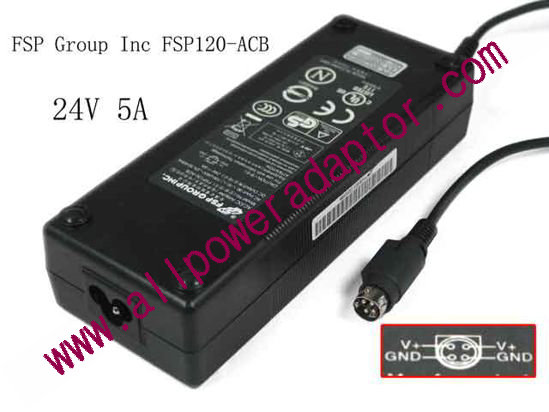 FSP Group Inc FSP120-ACB AC Adapter- Laptop FSP120-ACB, 24V 5A, 4-Pin Din, 3-Prong