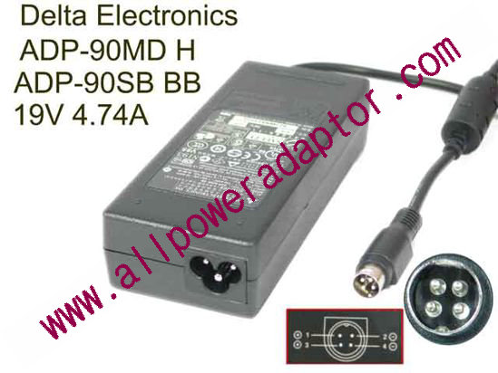 Delta Electronics ADP-90MD H AC Adapter- Laptop 19V 4.74A, 4P P3