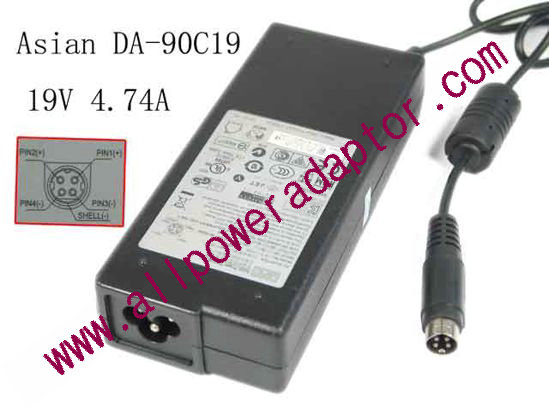 APD / Asian Power Devices DA-90C19 AC Adapter- Laptop 19V 4.74A, 4P P1