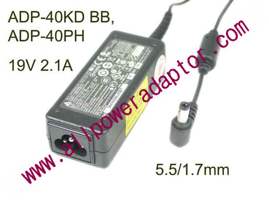 Delta Electronics ADP-40KD BB AC Adapter- Laptop 19V 2.1A, Barrel 5.5/1.7mm, 3-Prong, New