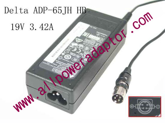 Delta Electronics ADP-65JH HB AC Adapter- Laptop 19V 3.42A, 4P P3