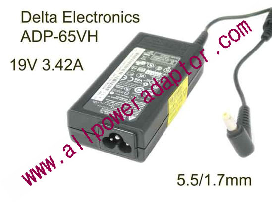 Delta Electronics ADP-65VH D AC Adapter- Laptop 19V 3.42A, 5.5/1.7mm, 3-Prong
