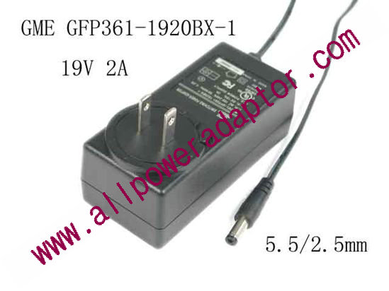 GME GFP361-1920BX-1 AC Adapter- Laptop 19V 2A, 5.5/2.5mm, US 2P - Click Image to Close