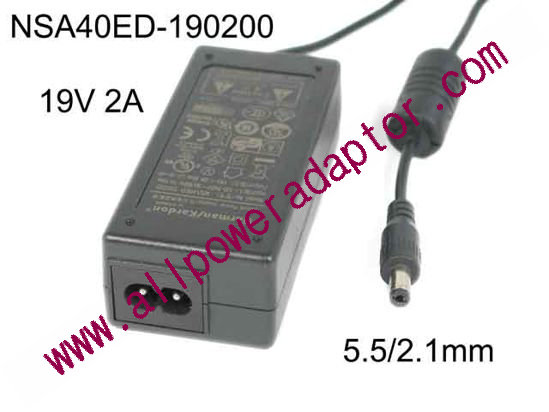 Harman / Kardon NSA40ED-190200 AC Adapter- Laptop 19V 2A, Barrel 5.5/2.1mm, 2-Prong