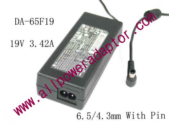 LG AC Adapter- Laptop 19V 3.42A, 6.5/4.3mm W/Pin, 2-Prong