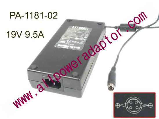 LITE-ON PA-1181-02 AC Adapter 19V 9.5A, 4P P1 - Click Image to Close