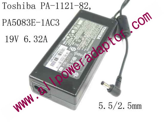 Toshiba AC Adapter 19V 6.32A, 5.5/2.5mm, 3-Prong, Z104