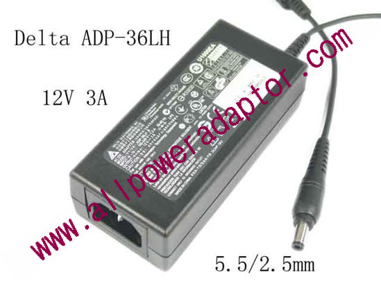 Delta Electronics ADP-36LH AC Adapter- Laptop 12V 3A Barrel 5.5/2.5mm IEC C14, New