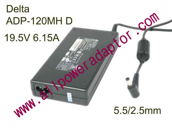 Delta Electronics ADP-120MH AC Adapter- Laptop 19.5V 6.15A, 5.5/2.5mm, 3P, New