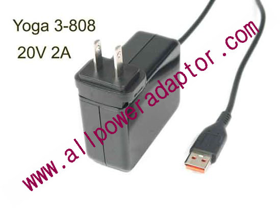 Lenovo AC Adapter (Lenovo) AC Adapter- Laptop Yoga 3-808, 20V 2A, USB Tip, US 2P Plug, New