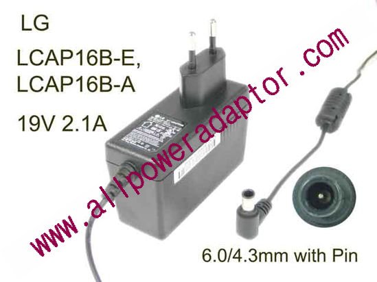 LG AC Adapter (LG) AC Adapter- Laptop LCAP16B-E, LCAP16B-E, 19V 2.1A, Barrel WP, EU 2P P