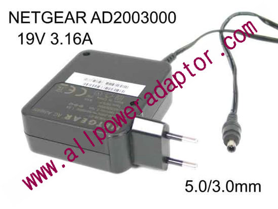NETGEAR AD2003000 AC Adapter 19V 3.16A, 5.0mm with Pin, EU 2-Pin Plug