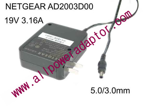 NETGEAR AD2003D00 AC Adapter 19V 3.16A, 5.0mm with Pin, US 2-Pin Plug