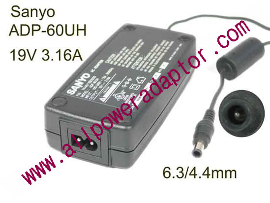 Sanyo AC Adapter (Sanyo) AC Adapter 19V 3.16A, Barrel 6.3/4.4mm With Pin, 2-Prong