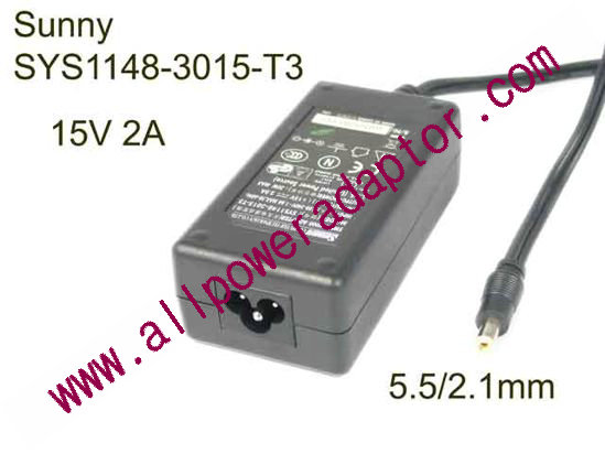 Sunny SYS1148-3015-T3 AC Adapter 13V-19V 15V 2A, 5.5/2.1mm, 3P, New