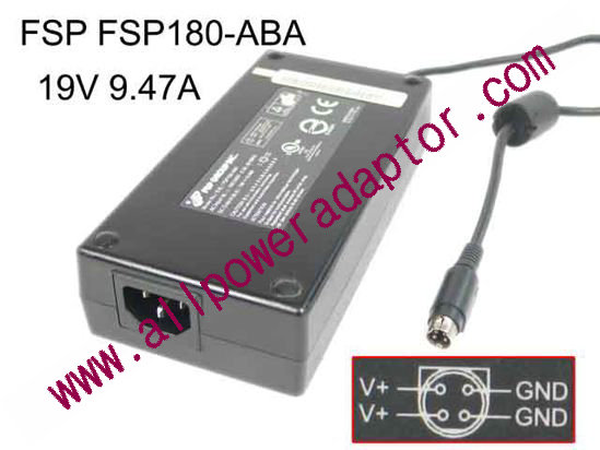 FSP Group Inc FSP180-ABA AC Adapter- Laptop 19V 9.47A, 4-Pin DIN, IEC C14, New